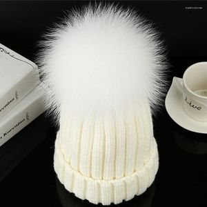 Berets Infant Baby Junge Mädchen Mutter Winter Hut Stricken Warme Weiche Beanie Big Pom Pelz Kappe Für Erwachsene Kinder Familie passenden Kappen