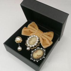 Broschen Vintage Samt Schleife Kristall Strass Cameo Brosche Pins Für Frauen Imitierte Perle Anstecknadel Set Mädchen Geschenke