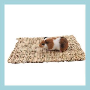 Small Animal Supplies Hamster Grass Weaving Mat Small Pet Nest Squirrel Guinea Pig Ferret Rabbit Edible Molar Handmade Hay Pets Cage Dhvxz