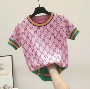 2022GG Mulheres Malhas Tees Luxo GGity Carta Colorida Jacquard Flor Manga Curta Camiseta Suéter Tops