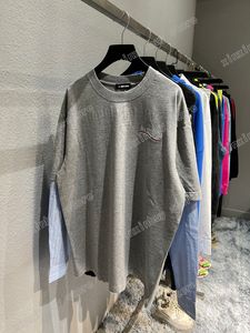 Xinxinbuy Men designer tees skjortor Paris Sea Wave Letter broderi panelerade långärmad bomullskvinnor grå xs-l