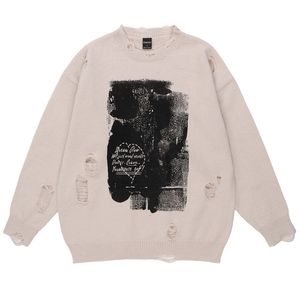 Mężczyzn Sweters Splash Ink Print Risted Knift Sweater Gorentsize High Street Okrągła szyja HARAJUKU RETRO ZAKRESOWANIE BLACK KNITWEAR 220913