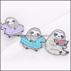 Pins Brooches Sloth Swim Ring Eat Watermelon Brooch Cartoon Lapels Denim Coat Badge Pins Accessory Drop Delivery 2021 Jewelry Dhselle Dhxol