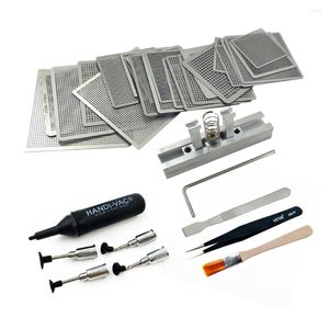 Professionellt handverktyg sätter universella stencils mall stål net full kit bga reball reballing silver med stativ vakuumsug penna