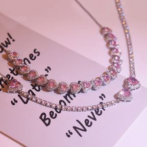 Sweet Pink Heart Zircon Choker Halsband för kvinnor Girls Elegant Crystal Wedding Party Chain Collares Smycken