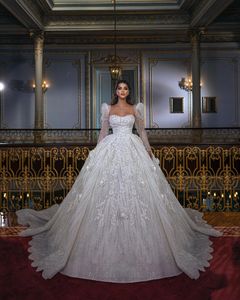 Luxury Wedding Dresses Shiny Crystal Dubai Ball Gown Sequined Bridal Gowns Long Sleeve Arabic Custom Made Robes De Mariee