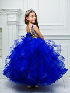 Flickakl￤nningar Royal Blue Ruffles Flower Dress Teen Toddler Birthday Applique Wedding Party Fashion Show Costumes First Communion