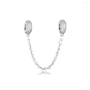ビーズPave Inspiration Safety Chain Charm S925 Silver Fit Bracelet DIY for Women Jewelry Gift SF016