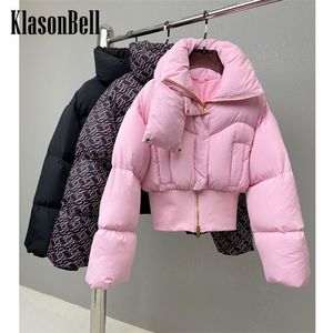 Womens Down Parkas 910 KlasonBell Autumn Winter Fashion Temperament Scarf Collar Double Zipper Keep Warm Short Down Coat Women 220914