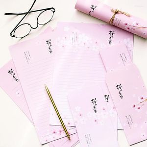 Embrulho de presente 9 pcs/conjunto 3 envelopes 6 papéis de letra Japanese Cherry Blossom Série Envelope Set Stationery