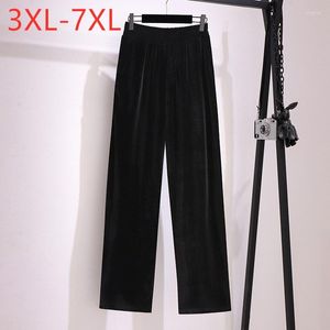 Pantolon 2022 Sonbahar Kış Artı Boyu Kadınlar için Büyük Gevşek Sıradan Siyah Velvet Geniş Bacak Uzun Pantolonlar 3XL 4XL 5XL 6XL 7XL