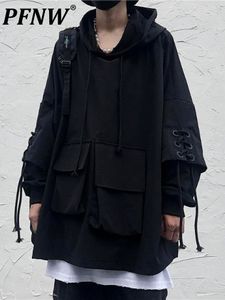 Męskie bluzy bluzy Pfnw Techwear Black Hooded Goth Darkwear Gothic Ubranie punkowe ubranie japońska streetwear hip hop 220914