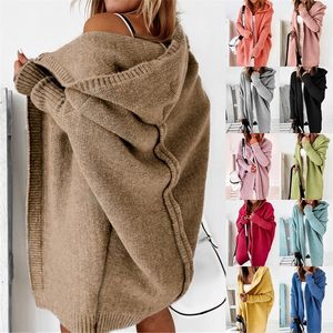 Malhas femininas Tees de comprimento médio All-Match Cardigan Women Moda coreana Moda Loja Batwing Sweaters Autumn Sweater Loose Capuz Casaco feminino 220914