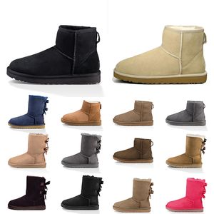 Wholesale 2022 Women Ladies Australians Fur Leather Boots Luxury Fashion Designer Boot Chestnut Khaki Black Blue Pink Brown Snow Winter Ankle Platform Booties