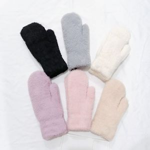Warm Autumn Winter Ladies' Twine and Fleece Gloves Outdoor Fuzzy Glo Ves WOMAN Fashion Five Fingers Glove S Cycling Sport Mittens Pink 6-color Can Mix Colors