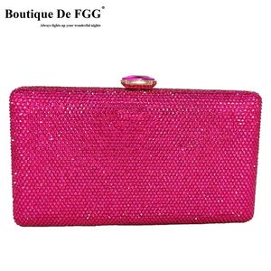 Evening Bags Boutique De FGG Fuchsia Women Crystal Clutch Wedding Bridal Box Handbags Party Dinner Diamond Purse 220913