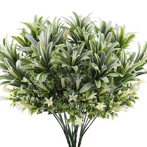 Faux Floral Greenery Artificial Plastic Lily Flowers Plants Fake Leaves Garden Shrubs Green Grass Shrubs Faux Morning Glory Home Outdoor Decoration J220906