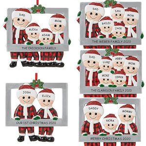 樹脂クリスマスデコレーションかわいいクリスマスファミリーオーナメントレッドチェック柄サンタクロースペンダントdiy名写真フレームクリスマスツリーオーナメントギフト2020 e3