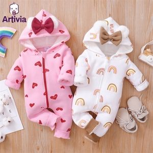 Rompers Winter Baby Cute Hooded Rompers Clothing Baby Boys Girls Thick Warm Romper Autumn Unisex Infant Jumpsuits Spring Clothes 018M 220913