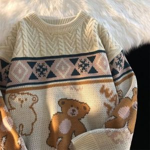 Мужские свитера с милыми медведями, большие мужские вязаные свитера, топы, осенний пуловер, мешковатые Harajuku Kawaii, женские свитера для пар 220914