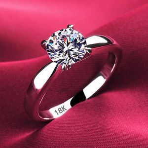 Silver Ring Natural Zirconia Stone Luxury White Gold Plated Wedding Band For Women