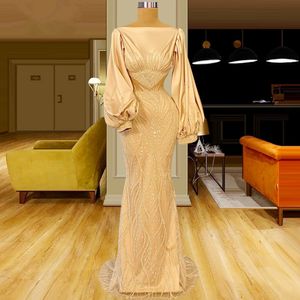 Charming Sequined Prom Dresses Lantern Sleeves Mermaid Party Dresses Floor Length Custom Made Evening Dress