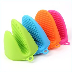 Oven Mitts Sile Heat Resistant Oven Mitts Kitchen Cooking Gadgets Baking Gloves Insation Non Stick Anti-Slip Pot Bowel Holder Clip Dr Dh1Lk