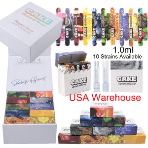 USA Warehouse ml Cake Atomizers Full Glass Vape Cartridges Empty ml Vapes Carts Thick Oil Glass Tank Vaporizer Thread E Cigarette Box Packagings