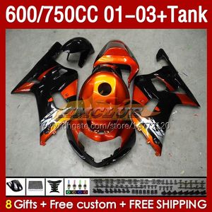 OEM Fairings & Tank For SUZUKI GSXR600 750CC GSXR-750 K1 2001-03 152No.0 600CC GSXR 600 750 CC GSXR750 01 02 03 GSXR-600 2001 2002 2003 Injection Mold Fairing Orange Black