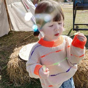 Pullover DFXD Toddler Girl Candy Color Rainbow Striped Full Sleeve Kids Fall Knitted Tops Sweater Outfits 2-7Yrs Children Clothes 0913