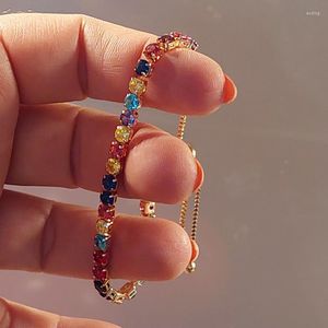 Link Bracelets Adjustable Tennis Bracelet For Women Christmas Gift 4 4mm Rainbow Zircon Rose Gold Color Women's Jewelry H056