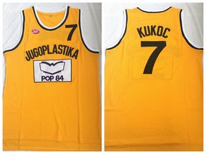 Męska koszulka Toni Kukoc #7 Jugoplastika podzielić koszulki do koszykówki wersji filmowej żółte zszyte logo Drop Shipp