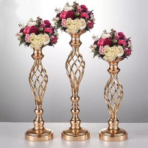 Party Decoration Gold/ Silver Flowers Vases Candle Holders Road Lead Table Centerpiece Metal Stand Ljusstake For Wedding Decor