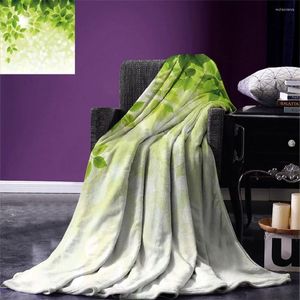 Blankets Leaf Throw Blanket Summer Spring Branch Leaves Foliage On Abstract Backdrop For Bed Couch Forest Green Light