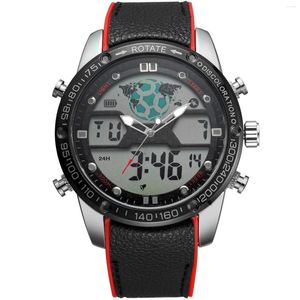 Orologi da polso da uomo cinturino in pelle nera tema calcio stile doppio schermo commutazione orologio sportivo digitale impermeabile luminoso