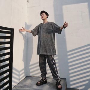 Men's Tracksuits 2022 Spring And Summer Korean Version Of The Tide Brand Silver Silk Bright Face Loose Hit Color Thin Section Suit S-XL