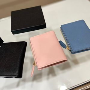 Small Saffiano Leather Wallet Designer Women Mens Enameled Metal Triangle Logo Wallets Clean Lines Snap Fastener Closure Metal Hardware Purse