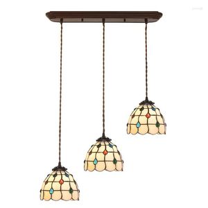 Pendant Lamps European Nordic Vintage Stained Glass Farmhouse Kitchen Dining Room Led Hanging Lamp E27 Bulb Tabletop Lighting