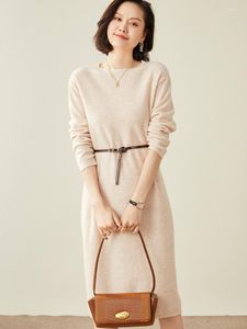 Casual Dresses Goat Cashmere Thicker Knitwears Women Long Loose Dress Winter 2022 Fashion Oneck Pullovers Ladies Clothes