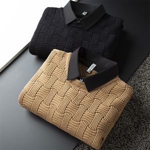 Menströjor Lätt lyxig högkvalitativ mode Jacquard Fake Two Piece tröja Mens Skjorta Slim Montering Korean Casual Pullover Sweater 220914