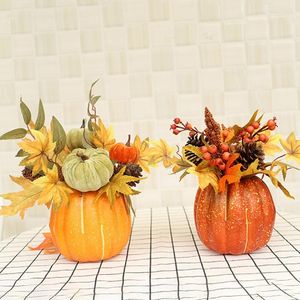 Decorative Flowers Artificial Pumpkins Gourd Berry And Maple Fall Leaves Pine Cones Arrangement For Table Home Decor Thanksgiving Deco