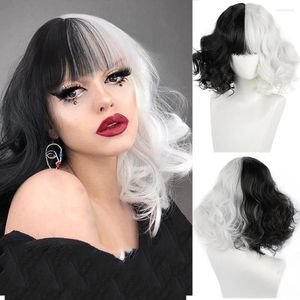 Synthetic Wigs HOUYAN Short Wavy Curly Hair Female Wig Lolita Cosplay Black And White Bangs Pink Blue Brown Girly Party