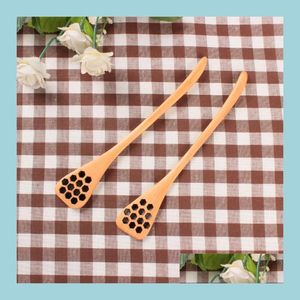 Spoons Natural Wood Honey Spoon High Quality Carved Honeycomb Pattern Long-Handled Coffee Milk Tea Stir Bar Kitchen Dining Utensils D Dhplb