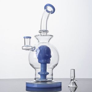 Annunci in stile a sfera blu 14mm giuntura femmina di vetro unica bongs cranio con doccia per olio tampone perc.