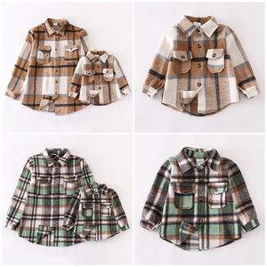 家族を一致する衣装Girlymax秋/冬の長袖の女の女の子Mommy Me Flannel Plaid Shirt Clother