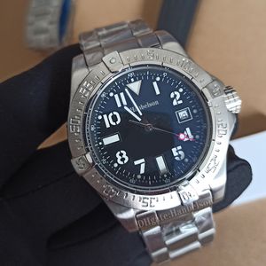 남성 시계 자동 스틸 스트랩 검은 빛나는 다이얼 44mm 기계 운동 스포츠 남자 금속 드레스 손목 시계