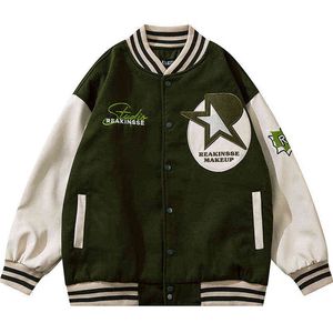 Men's Jackets Hip Hop Men Varsity Jacket Stars Letter Embroidery PU Leather Bomber Coat Spring Patchwork Retro Oversized Baseball Uniform T220914