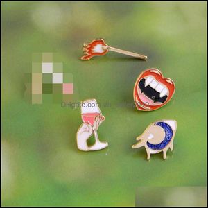 Pins Brooches Vampire Mouth Pipe Hand Holding Pink Cocktail Match Personality Special Brooch Ornament Lapel Badge Gift Pins 6052 Q2 Dhkob