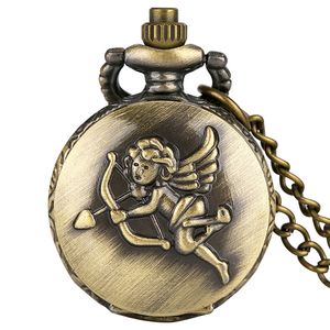 Steampunk Small Size Watch Cupid Design Män Kvinnor Retro Quartz Analog Pocket Watches With Necklace Sweater Chain