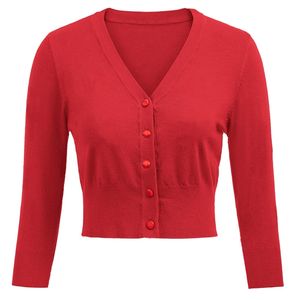 Women's Knits Tees Belle Poque Women's Bolero Jumpers Spring Autumn 3/4 Sleeve V-Neck Button Knitwear Knit Coat Cardigan Solid Casual Jumper Lady 220914